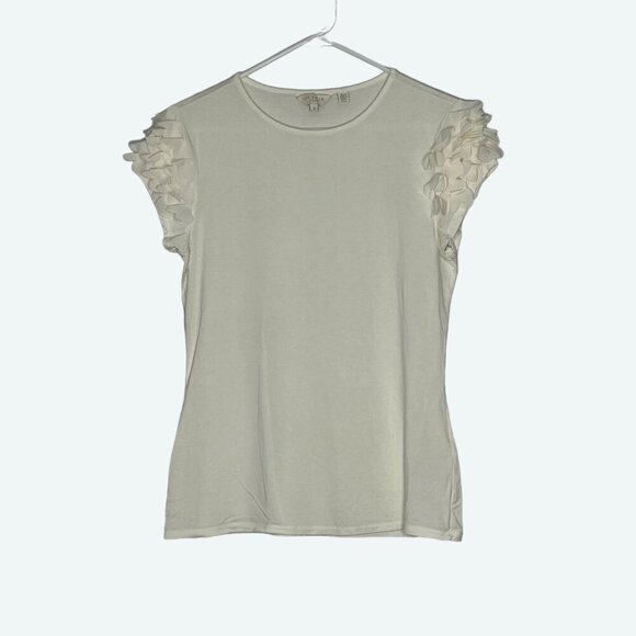 Ted Baker Anissa Aplique Flower‎ Short Sleeve Detail Top Blouse Off White 3 US 8 - Picture 1 of 8